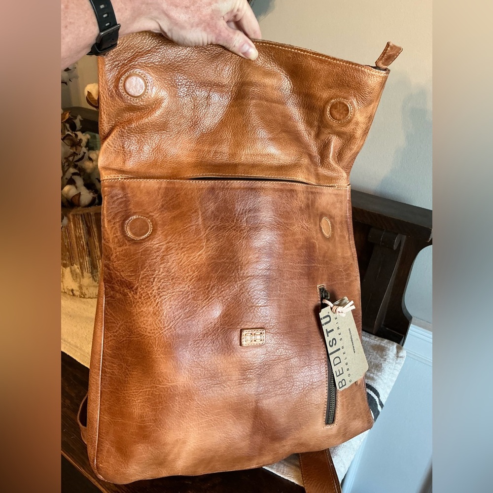 NWT Bed Stu Leather Howie Flapover Leather Backpack Tan Rustic Retail $365 - Picture 10 of 13